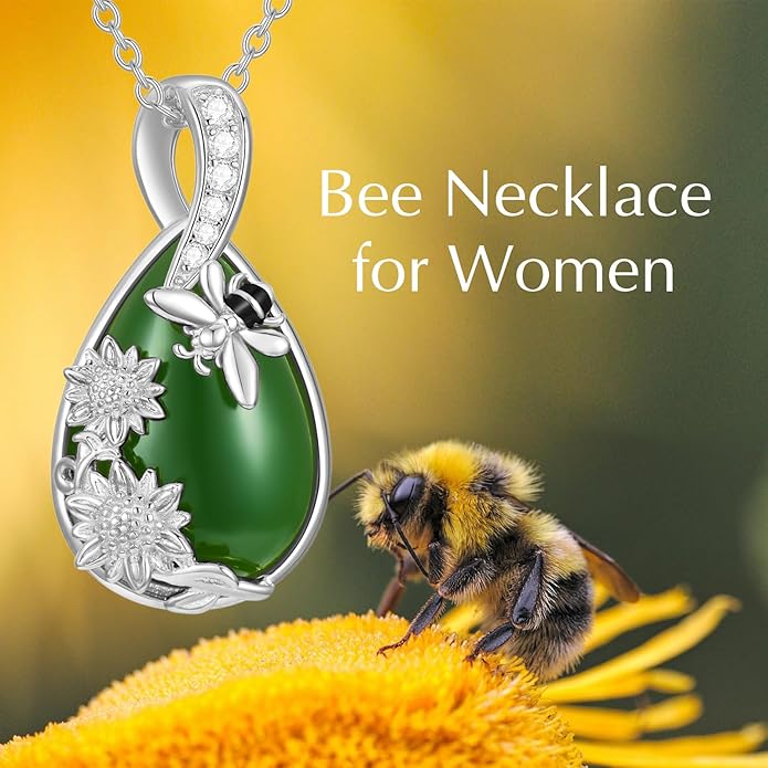 Green Jade Necklace Sterling Silver Teardrop Hummingbird/Dragonfly/Butterfly/Bee/Cat/Cardinal/Owl/Fox/Sloth Natural Jade Jewelry Birthday Mothers Day Christmas Gifts Women Mom Her