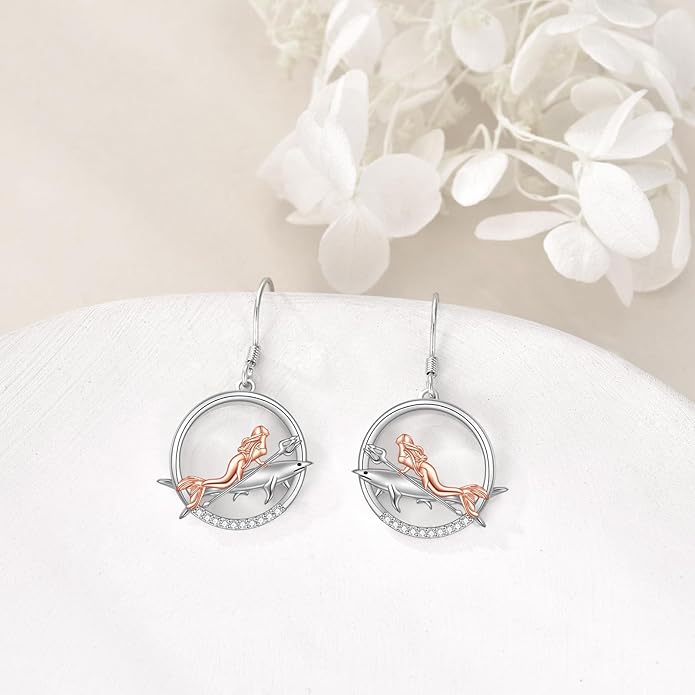 YFN Cat Earrings for Women Sterling Silver Shark Dangle Earrings Cat Jewelry Gifts for Women Cat Lover Shark Jewelry for Shark Lover