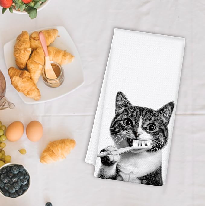 Funny Cat Hand Towels for Bathroom Washroom, Cat Bathroom Decor, Cute Kitty Kitten Bathrooms Hand Towels, Cats Lover Mom Lady Gifts for Women, 16x24 Inch