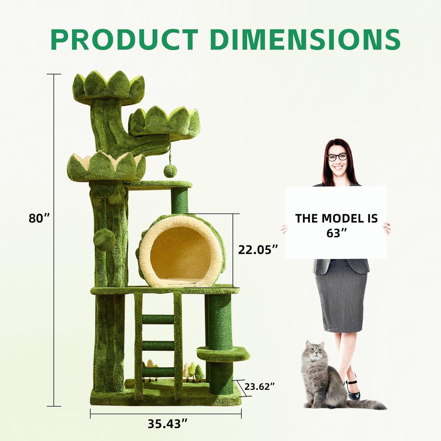80.35'' Luxury Cat Tree for Indoor Cats, All-in-One Tall Flower Tower with Scratching Post, Multi-Level Heavy Duty Cat Tree for Indoor Cats, Solid Wood Cat Condo for Multi-Cat Families