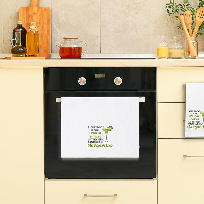 Funny Margarita Kitchen Towels, I Keep Trying to Make Protein Shakes Dishcloths, Bar Towels for Kitchen Decor, Margarita Lovers Gifts, Sweet Housewarming Gifts for Women Hostess Housewife