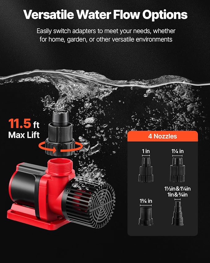 VEVOR Aquarium 24V DC Water Pump, 100W, 2642 GPH Marine Wavemaker Return Pump with Controller, Adjustable Flow, Feed Mode, 19.7 ft Max Lift, for Saltwater Freshwater Fish Tank Sump Pond Circulation