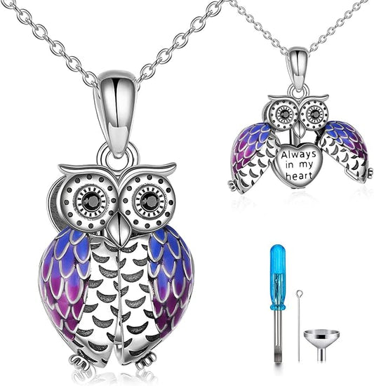 ONEFINITY Sterling Silver Always in My Heart Owl Urn Necklace for Ashes Owl Cremation Jewelry for Ashes of Loved Ones Keepsake Jewelry