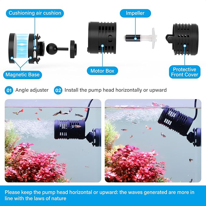 hygger Aquarium Wavemaker Pump with LED Controller: Ultra-quiet Submersible Power Head with Magnetic Base-Circulation water Pump for Freshwater Saltwater Tank