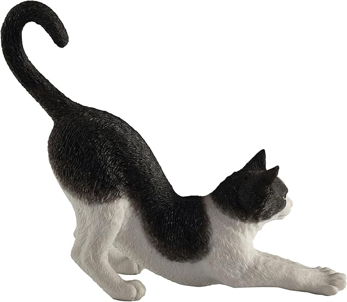 Veronese Design 4 7/8 Inch Black and White Cat Stretching Resin Hand Painted Figurine