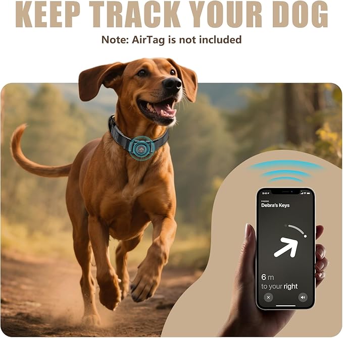 AirTag Dog Collar - Leather Dog Collar with Airtag Holder | IP68 Waterproof AirTag Holder with Metal Buckle, Comfortable GPS Dog Collars Tracker for Medium Large Dogs (Black, M)