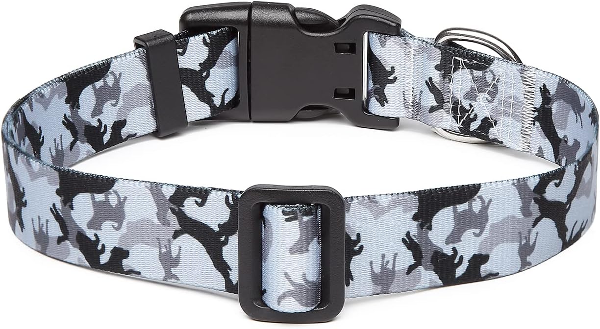 Mercano Adjustable Dog Collar - Special Design Patterns, Soft Nylon Comfortable Durable Pet Collar for Small Medium Large Dogs (L, Dog Camouflage Grey)