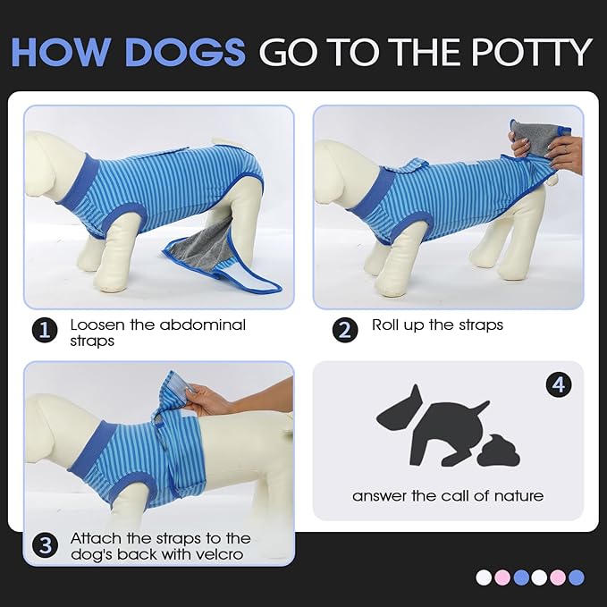 FUAMEY Recovery Suit for Dogs After Surgery,Soft Breathable Dog Bodysuit E-Collar & Cone Alternative Surgical Suit,Male Female Dog Neuter Spay Suits Anti Licking Wounds Onesie Navy Blue Strips L