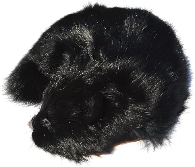 Realistic Furry Sleeping Cat Figurine Simulation Kitty Lifelike Kitten Home Office Shelf Decorative Statue, Synthetic Fur Pet Replica (Black)