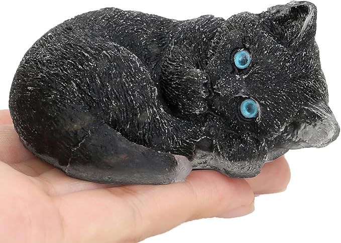 DUQGUHO Black Cat Decor Black Obsidian Crystal Gifts for Cat Lovers Sleeping Cat Statue Figurines Crystal Healing Stone Cute Resin Cat Gifts for Women Home Decoration 1PC