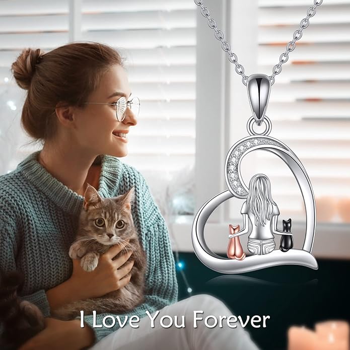YFN Cat Necklace Sterling Silver Jewelry for Women Cat Jewelry Gifts