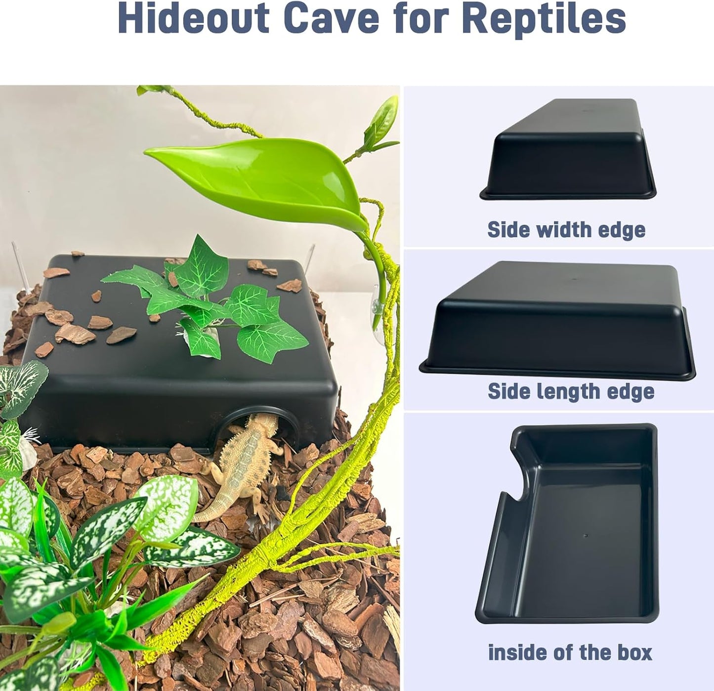 Large 2 Pcs Humid Hideout Cave for Reptiles, Snake Hide for Ball Pythons, Gecko Hide, Leopard Geckos, Bearded Dragons,Compact Terrarium Decor with Easy-Clean Design (9.5"x6.7"x2.2")