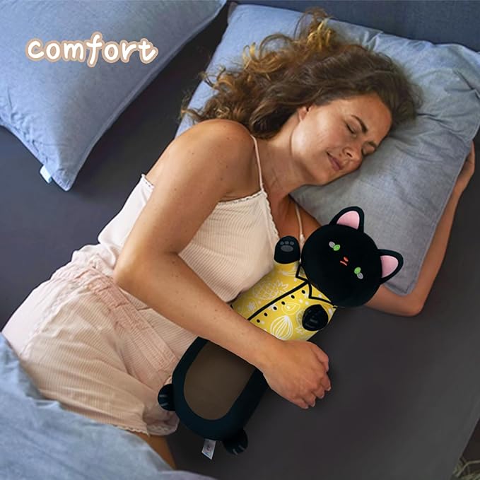 Long Cat Plush Pillow, Cat Stuffed Animals, Big Cat Throw Pillow, Black Sleeping Cat Doll Large Kitty Plush Pillow, Soft Plush Cat-Shaped Cushion for Kids and Cat Lovers, 20"
