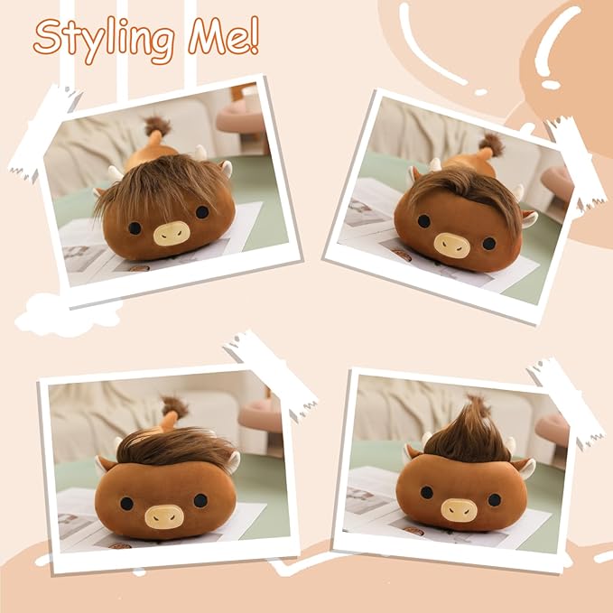 SQEQE Weighted Highland Cow Plush, Weighted Highland Cow Stuffed Animal, Cute Cow Plushies Soft Pillow Toy Gift for Kids Adults 13.8 Inch, 1.6 Lbs