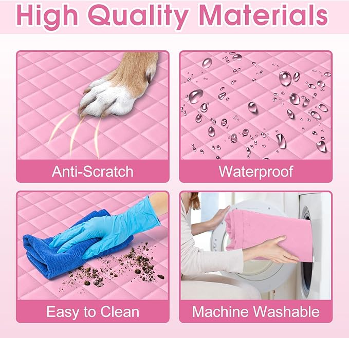 Waterproof Dog Car Seat Cover for Back Seat - Durable, Scratch Proof Pet Hammock with Nonslip Design & Storage Pockets, Fits Cars, SUVs, Trucks - S, Pink/Grey