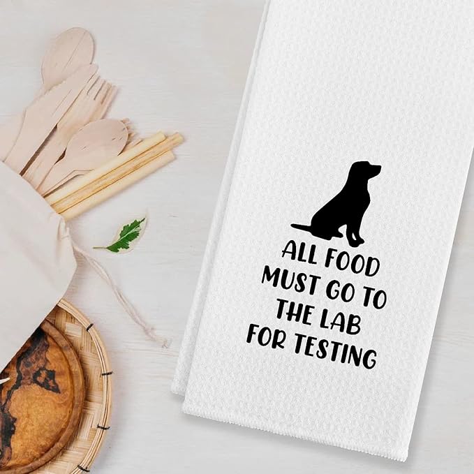 EIONEY All Food Must Go to The Lab for Testing Kitchen Towels,Dish Cloth Flour Sack Hand Towel for Farmhouse Kitchen Decor,24 X 16 Inches Cotton Dish Towels Dishcloths,Labrador Lovers Gifts