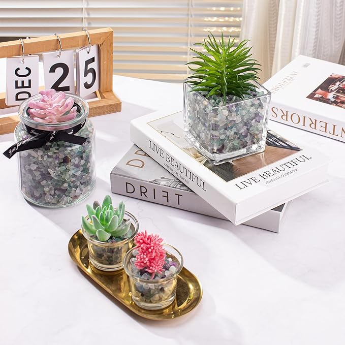 3 Lb Fluorite Crystal Chips Aquarium Fish Tank Gravel, Tumbled Crushed Stone Crystal Chips Bulk Irregular Shaped Decorative Vase Fillers Aquarium Gravel Rocks