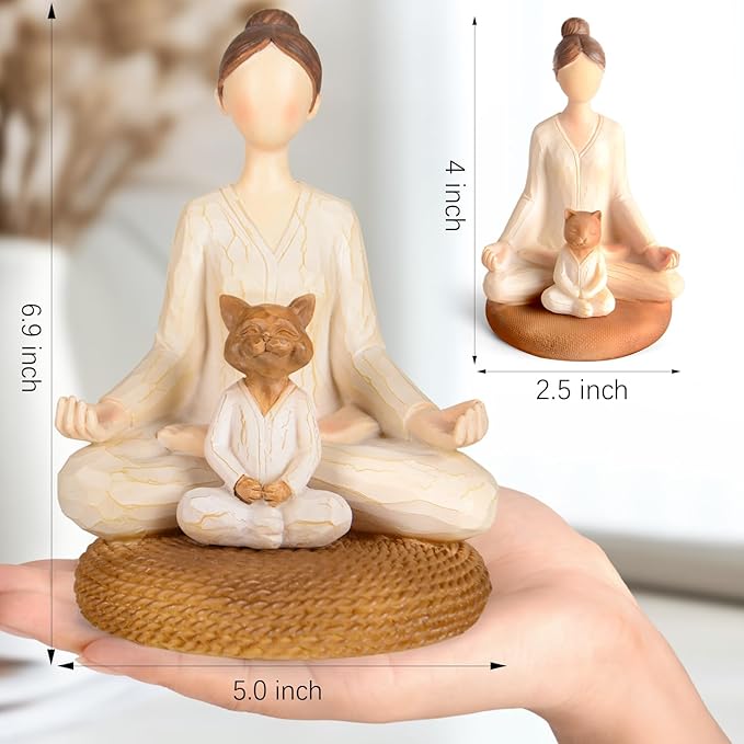 Yoga Meditation Statue Gifts for Women - Mini Yoga Girl with Cat Dog Figurines Gift for Office Cute Relaxation Gifts for Yoga Lovers & Cat Dog Lover Resin Yoga Figurine Decor Table Ornament