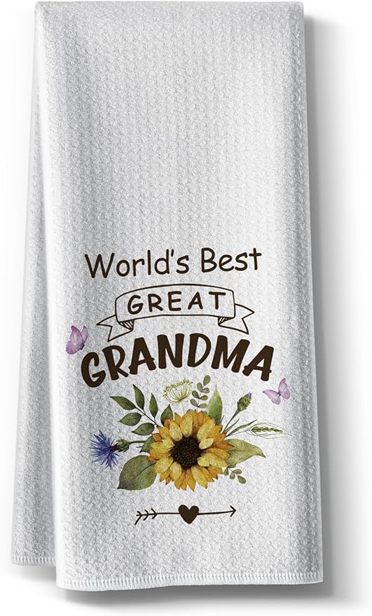 Funny Great Grandma Kitchen Towels,16 * 24inch, Microfiber Dish Cloths,Bar Towel,Hilarious Absorbent Hand Dishcloth,World’S Best Grandmother Tea Rags,Birthday,Christmas,Mothers Day,Thanksgiving Gifts