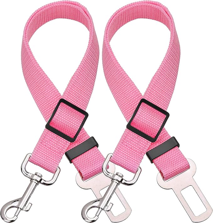 Elisel Elisel 2 Packs Adjustable Length Pet Dog Cat car seat Belt Pet seat Belt Pet Accessories for Dogs Cats and Pets (Pink)