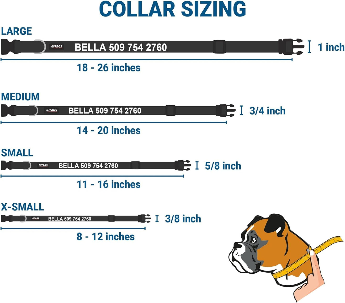 GoTags Reflective Personalized Dog Collar with Nameplate, Adjustable Dog Collar with Custom Engraved Steel Slide On Pet ID Tag, Silent, No Noise Dog Tag for Large Medium or Small (Charcoal, Medium)