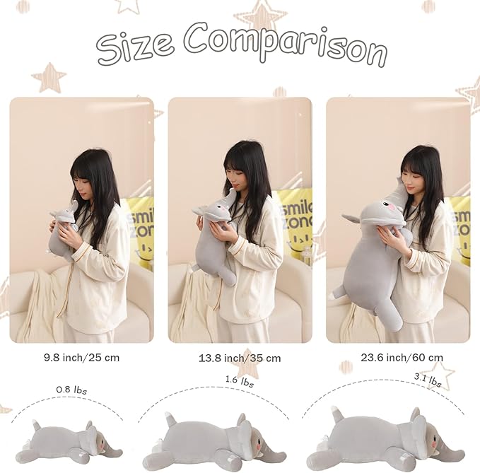 SQEQE Weighted Elephant Plush, Weighted Elephant Stuffed Animal, Cute Plushies Soft Pillow Toy Gift for Kids Adults 9.8 Inch, 0.8 Lbs