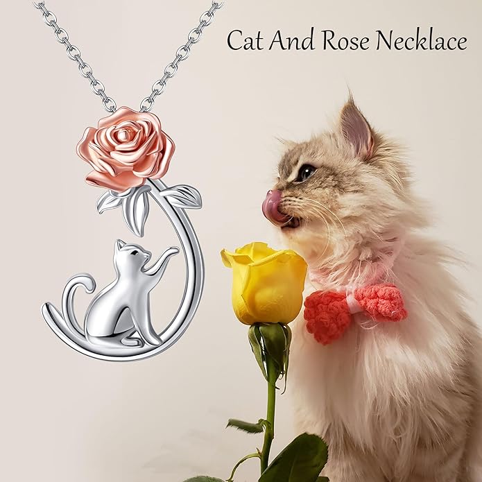 URONE Cat Necklace 925 Sterling Silver Cat Pendants Necklace Animals Jewelry Gifts For Women