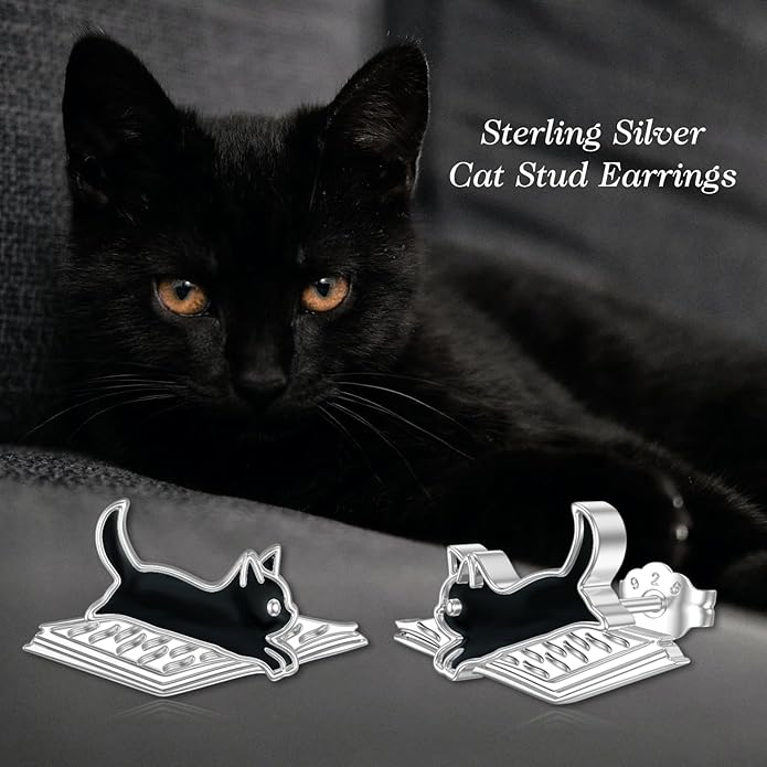 YFN Cat Earrings for Women Sterling Silver Shark Dangle Earrings Cat Jewelry Gifts for Women Cat Lover Shark Jewelry for Shark Lover