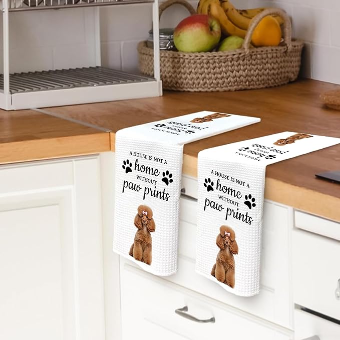 Funny Poodle Housewarming Gifts, Dog Themed Gifts Kitchen Bathroom Decor Towels 16″×24″,Dog Lovers Gifts for Girls Mom Women, A House is Not A Home Without Paw Prints Bathroom Kitchen Dish Hand Towels