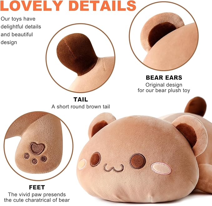 Onsoyours Cute Bear Plush Toy 20" Stuffed Animal Bear Soft Anime Large Plush Pillow for Kids (Brown Bear, 20")
