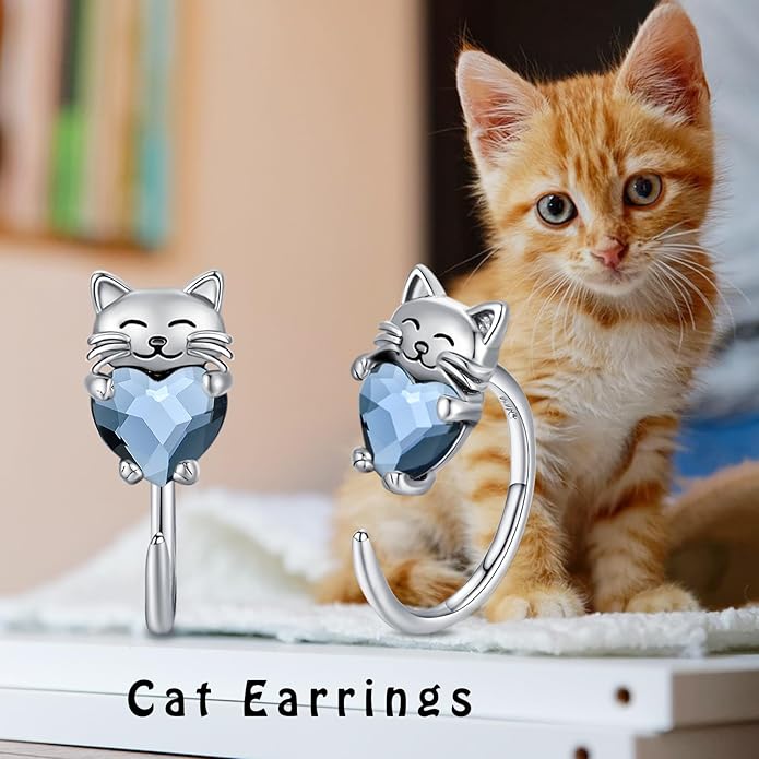 925 Sterling Silver Cat Earrings Cute Animal Kitten Stud Earrings cat Jewelry Gifts for Women Girls Hypoallergenic Earrings for Sensitive Ears