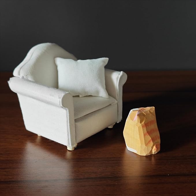 Miniature Wooden Cat Figurines with Sofa – Handcrafted Decorative Cats Set, 3 x 3.1 Inches, Home Décor for Desk, Bookshelf, and Living Spaces