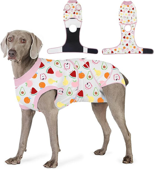 Recovery Suit for Dogs After Surgery, Professional Dog Surgical Suit for Female Spay, Male Neuter, E-Collar & Cone Alternative Dog Onesie for Abdominal Wounds Skin Disease, Fruit, XS
