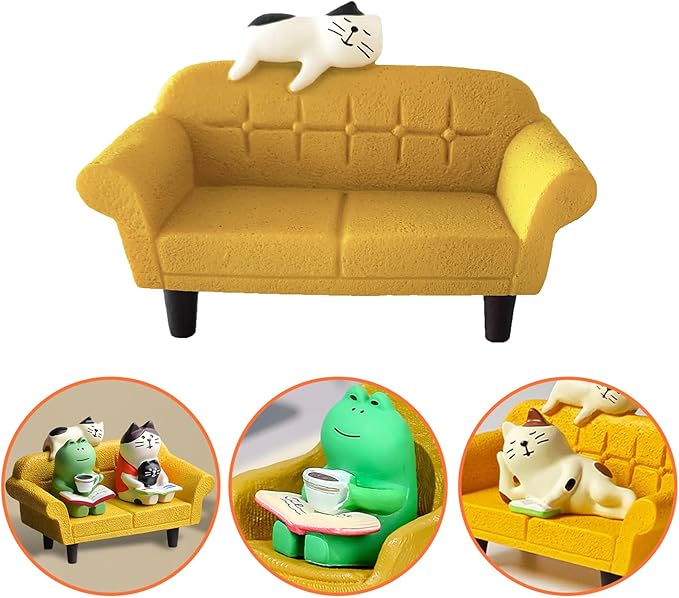 Miniature Cat Figurines Frog Figurines Cute Office Desk Decor Cat Gifts for Cat Lovers