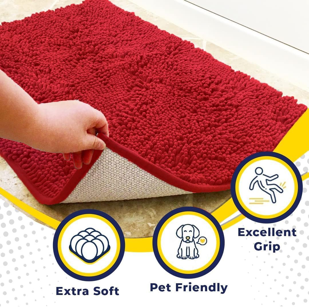 Muddy Mat® Original Dog Door Mat for Muddy Paws, Super Absorbent Microfiber, Non-Slip Washable Pet Rug, Quick Dry Chenille Entryway Carpet, Machine Washable Indoor Outdoor mat, Red 48"x72"
