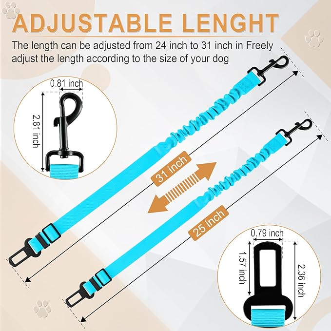 LivTee Dog Seat Belt for Car, Retractable Pet Safety Harness, Adjustable Nylon Dog Seatbelt Leash, Comfortable Dog Accessories for Vehicles (Teal-1PCS)