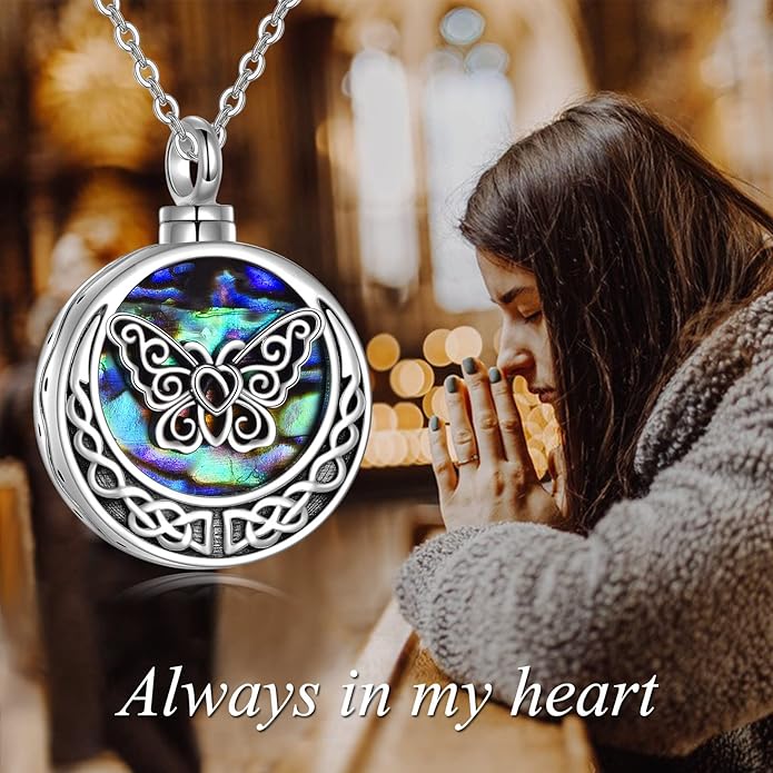 URONE Urn Necklaces for Ashes 925 Sterling Silver Abalone Shell Tree of Life Cremation Jewelry for Ashes Memory Jewelry for Women Men