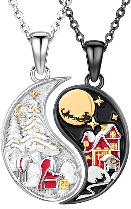 Yin Yang Matching Jewelry Set 925 Sterling Silver Yin Yang Friendship Couples BFF Pendant Necklace Jewelry for Her Him Women Men