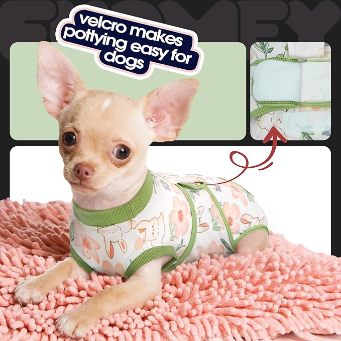 FUAMEY Dog Recovery Suit Male,Dogs Surgery Neuter Suits Puppy Spay Shirts for Female Protect Dog's Skin Anti Licking Abdominal Wounds Doggie Onesie Pet Bodysuit Alternative to Cone Rabbit Flower XS