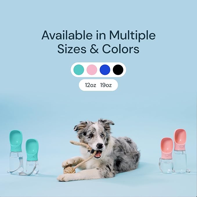 MalsiPree Dog Water Bottle - 19 Oz, Black, BPA-Free Stainless Steel - Portable & Lightweight Water Dispenser with Bowl for Dogs - Leak-Proof & No-Waste Design for Travel