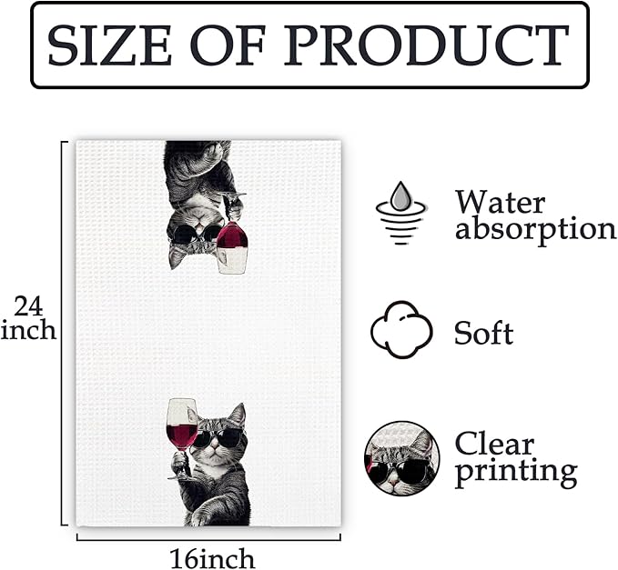 Flicy Funny Cat Kitchen Towels, Cat Bar Dish Towels, Gifts for CatWine Lovers Decorative Hand Towel Bar Towel for Kitchen Home Bar, CatKitchen Accessories, FunnyCat Wine Home Bars Decor(16x24lnch)