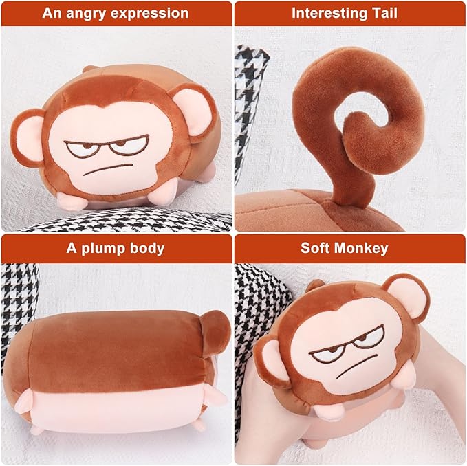 Achwishap Monkey Stuffed Animals,Monkey Plush Toy Hugging Pillow,Monkey Plush Pillow,Fluffy Monkey Throw Plushie Doll,Unique Plushies for Kids Adults Gifts(9.1”Brown)