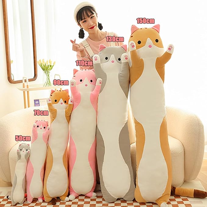 Long Cat Plush Pillow Soft Cat Hugging Pillow Stuffed Animal Pillow Cute Kitty Throw Pillow Gift for Boys Girls(90cm/35.43inch,Pink