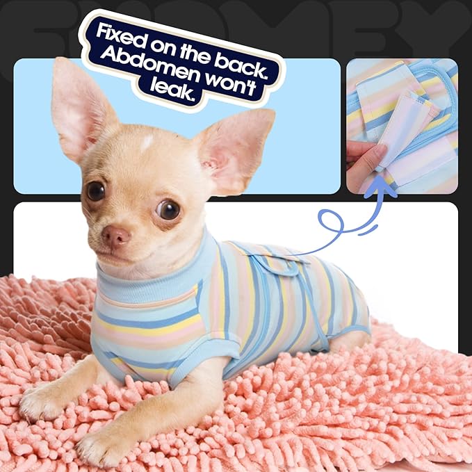 FUAMEY Recovery Suit for Dogs After Surgery,Soft Breathable Dog Bodysuit E-Collar & Cone Alternative Surgical Suit,Male Female Dog Neuter Spay Suits Anti Licking Wounds Onesie Blue Yellow Stripes L