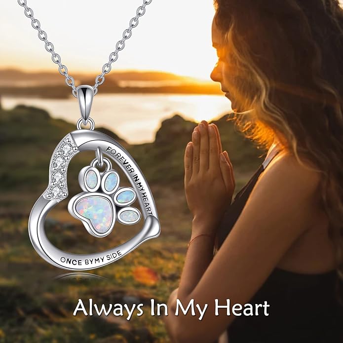 YFN Paw Print Necklace Sterling Silver Dog Cat Charms Pendant Cremation Jewelry Cat Dog Memorial Gifts for Women Girls