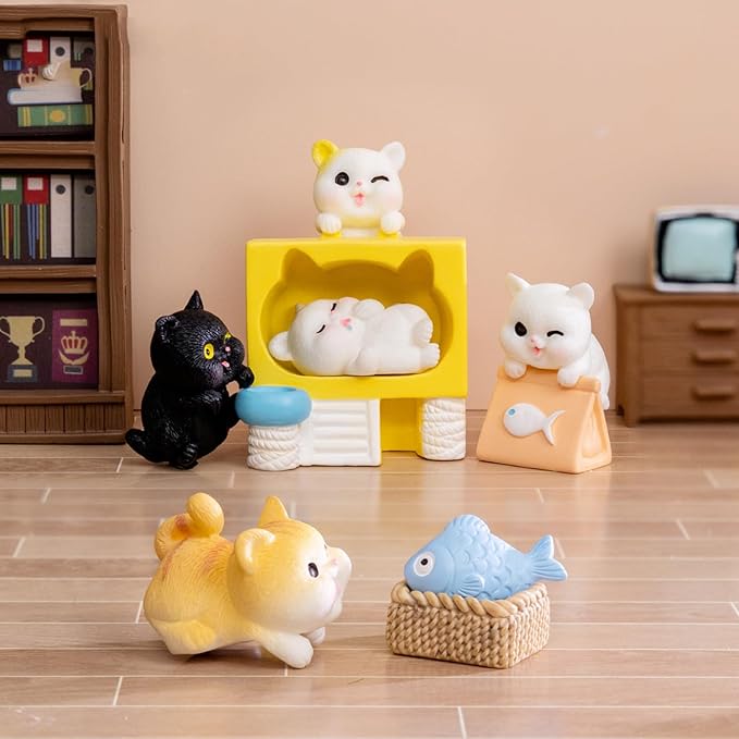 10Pack Mini Cat Figures Playset, Miniature Cute Cartoon Kitty Characters Fairy Garden Toys for Kids Birthday Baby Shower Dollhouse Easter Cake Decorations