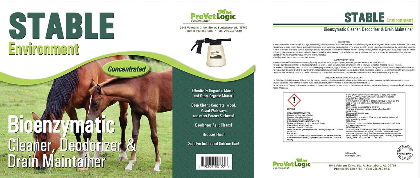 ProVetLogic STABLE Environment, Stable, Barn, Coop & Pen Cleaner and Deodorizer Concentrated, 1 Gallon