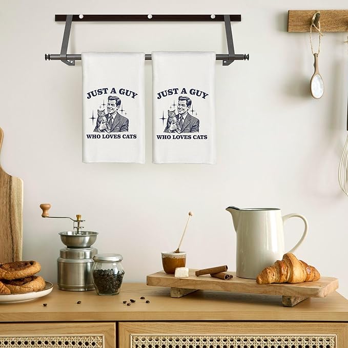 Just a Guy Who Loves Cats Kitchen Towels, Cat Lover Gifts for Men Dish Tea Towels for Kitchen Decor, Cat Dad Gifts Hand Towels for Bathroom, 16x24 Inch