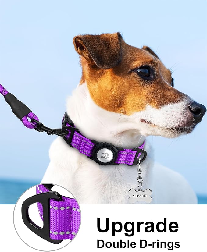 TagME Airtag Dog Collar,Waterproof Reflective Pet Collar with Airtag Holder,Soft Padded and Double D-Rings for Puppy,Purple