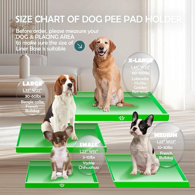 MEEXPAWS Dog Pee Pad Holder Foldable, Puppy Pad Holder Liner Base High Side, Dog Litter Box Indoor 23 x15 in, Training Leak-Proof Easy Clean